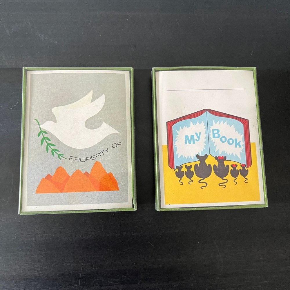 Vintage Bookplates // Lot of 2 Boxes // Peace Dove & Reading Mice // 48 per Box